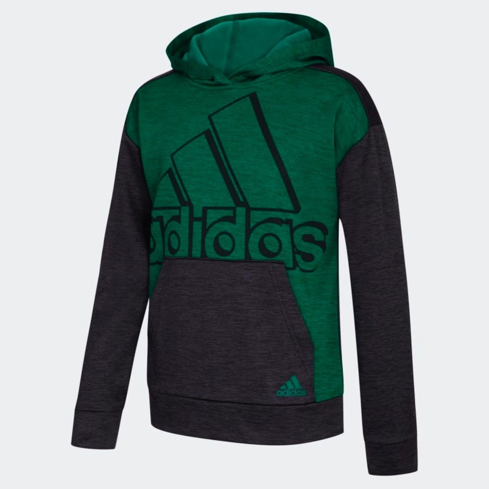 Adidas Boys Green And Gray Fleece Logo Hoodie With Pocket